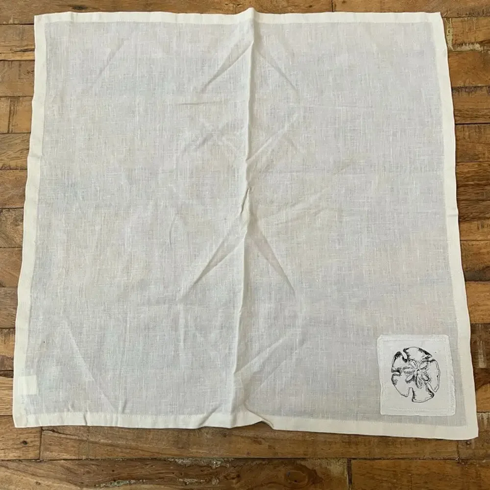 Pottery Barn Ivory Linen Napkin Set of 3 Embroidered Patch 20 x 20